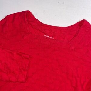 Kim Rogers Petite Red Textured Square Neck 3/4 Sleeve‎ Top PM